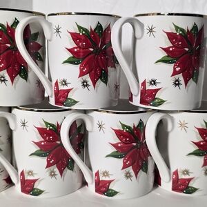 Set Of 6 Red Poinsettia Christmas Coffee Mug Ceramic 8Oz  Home Brand